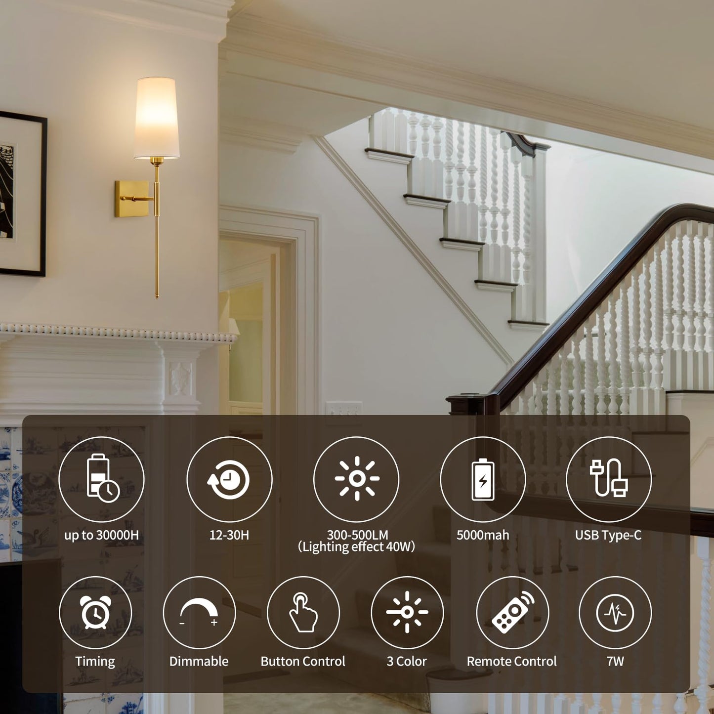 Rechargeable Wireless Wall Sconces with Remote Set