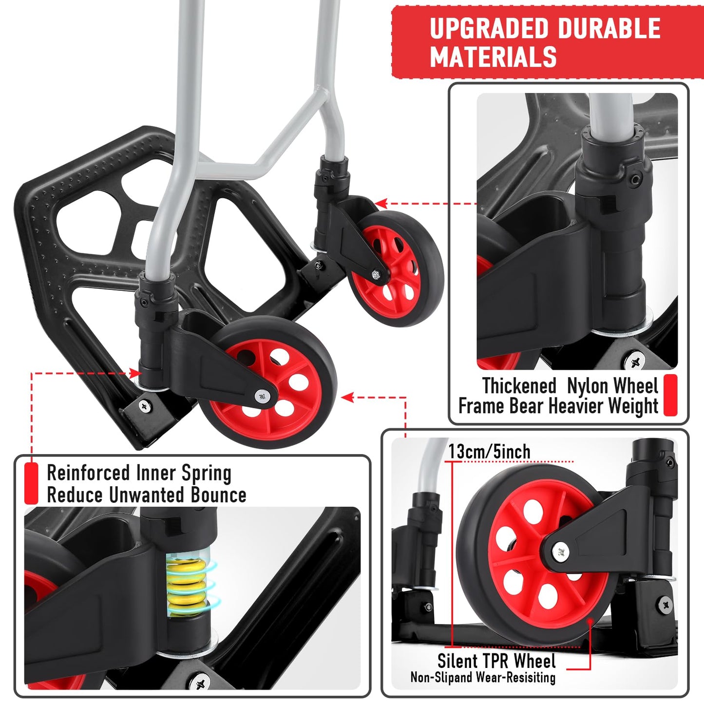 254 LBS Aluminum Folding Hand Trucks and Dolly, Foldable Dolly Cart for Moving Heavy Loads, Collapsible Dolly Convertible Hand Truck Dolley Portable and Durable.