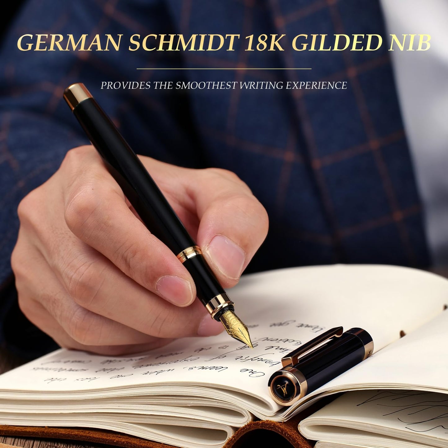 MCNTEIK Black Lacquer Fountain Pen with Gold Finish