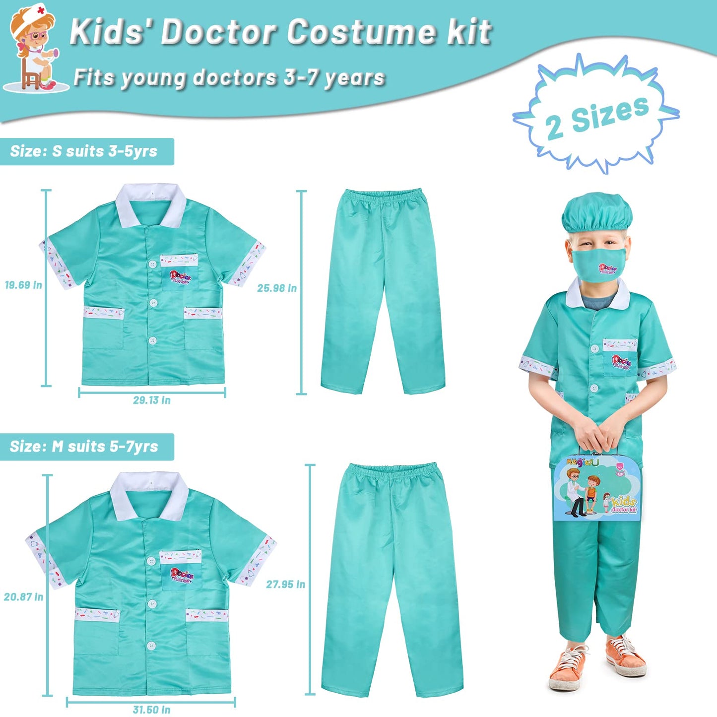 Magic4U Kids Doctor Costume Kit with Real Working Stethoscope and Carry Case, 34 Pieces Pretend-n-Play Realistic Medical Dr Toys for Toddler Boys Girls