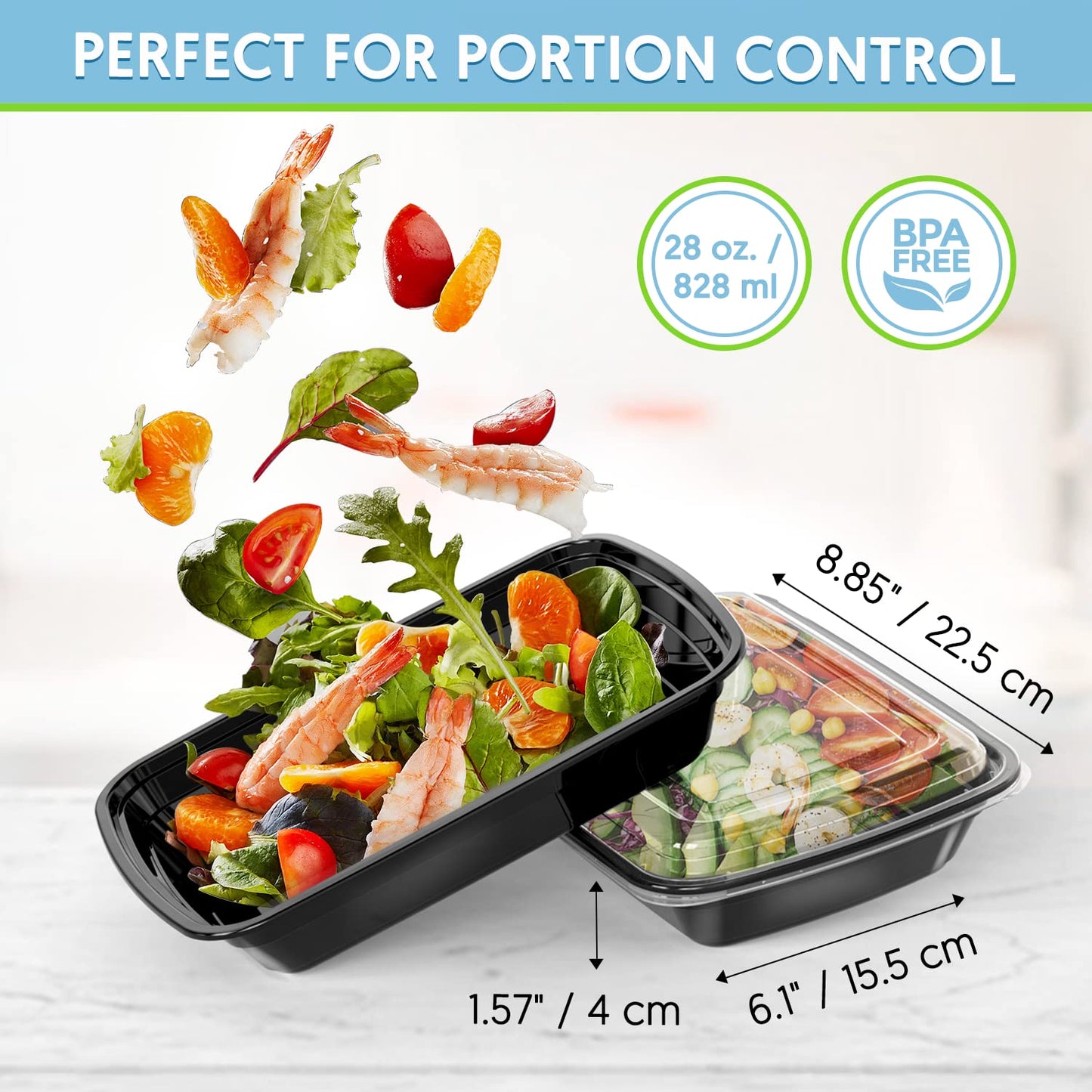 GUANFU Meal Prep Containers Reusable, 20 Pack Extra-Thick Food Storage Containers w/Lids Plastic Bento Box BPA Free Lunch Boxes Disposable Stackable Microwave Dishwasher Freezer Safe(28 oz)