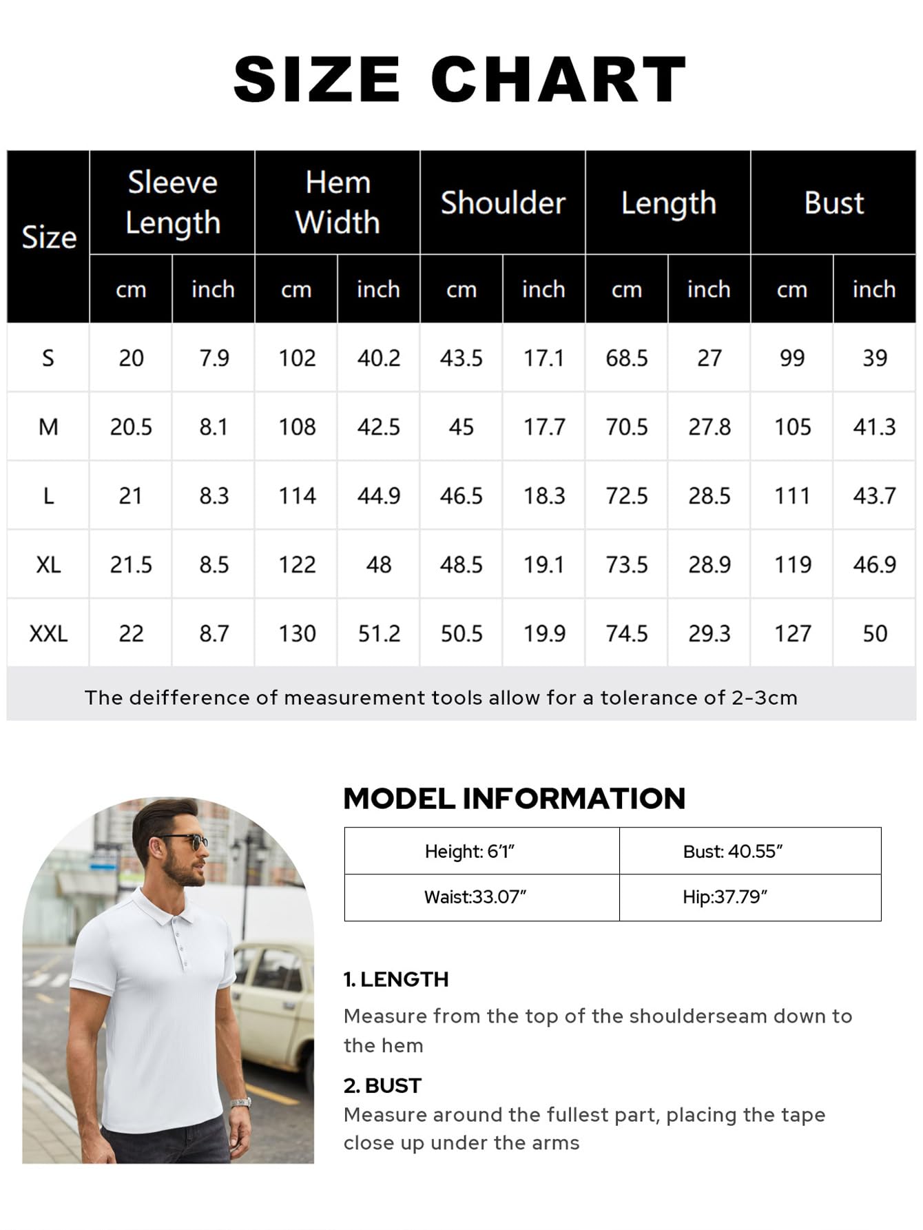 hawalili Men's Polo Shirts Short Sleeve V Neck Ribbed Knit Button Up Slim Fit Golf Muscle Blouse Tee White-M