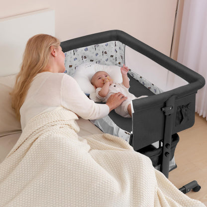 YADAQE Baby Bassinet, Baby Basinet Bedside Sleeper, Easy to Fold Portable Crib Side Bassinet 2024new Style Girl/boy bassinets (Dark Gray)