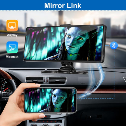 Apple Carplay Screen for Car,10.26" HD Portable Touch Screen Car Stereo Play Car Audio Receivers with Wireless Android Auto,4K Dash Cam/1080P Rear Camera,GPS Navigation,Mirror Link,Bluetooth,FM,Siri