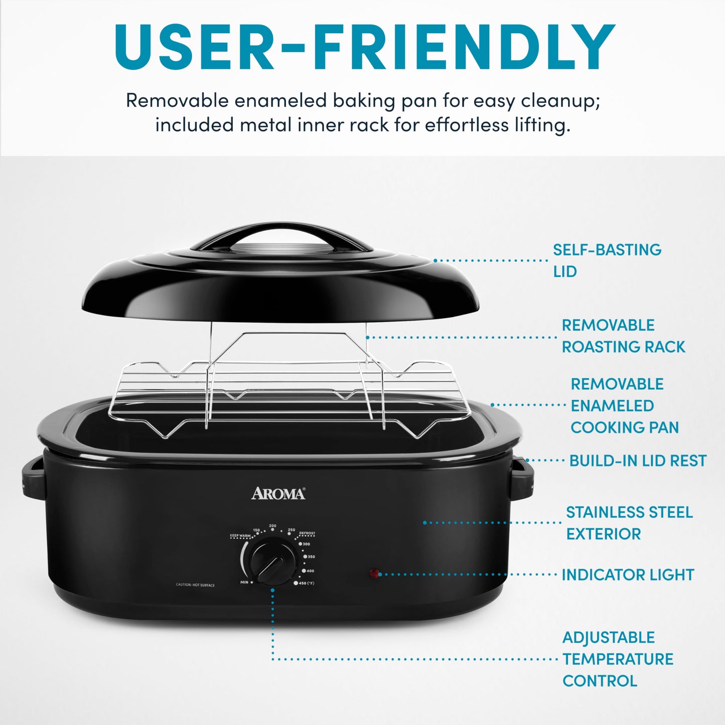AROMA 18Qt Roaster Oven with Self-Basting Lid