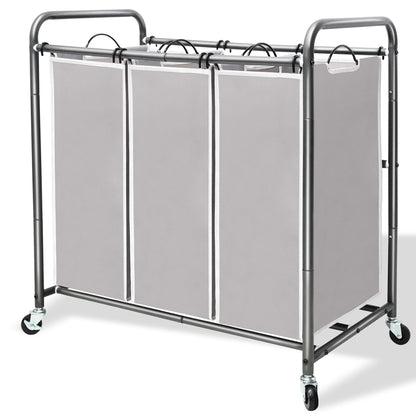 STORAGEIDEAS Laundry Sorter Hamper with Wheels, Heavy-Duty Laundry Sorter Rolling Cart, Lockable Wheels and Removable Bags, 3 Sections, Grey