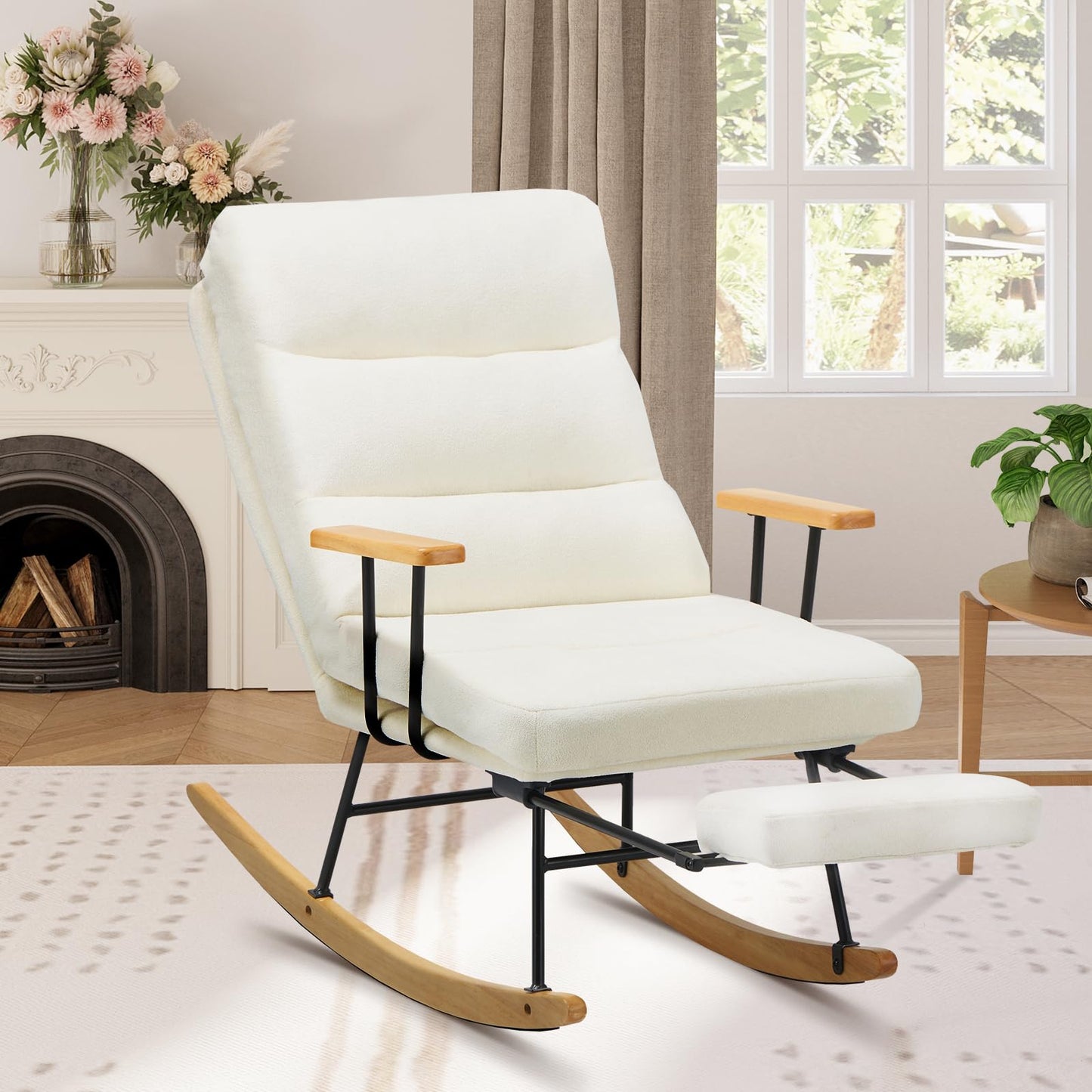 Glider Rocking Chair with Footrest and Adjustable Backrest
