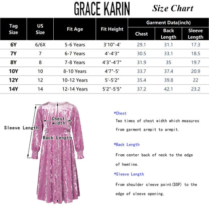 GRACE KARIN Girls Velvet Long Sleeve Midi Dress