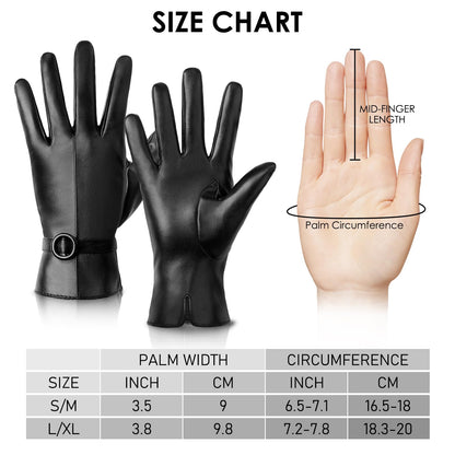 Womens Black Leather Touchscreen Winter Gloves