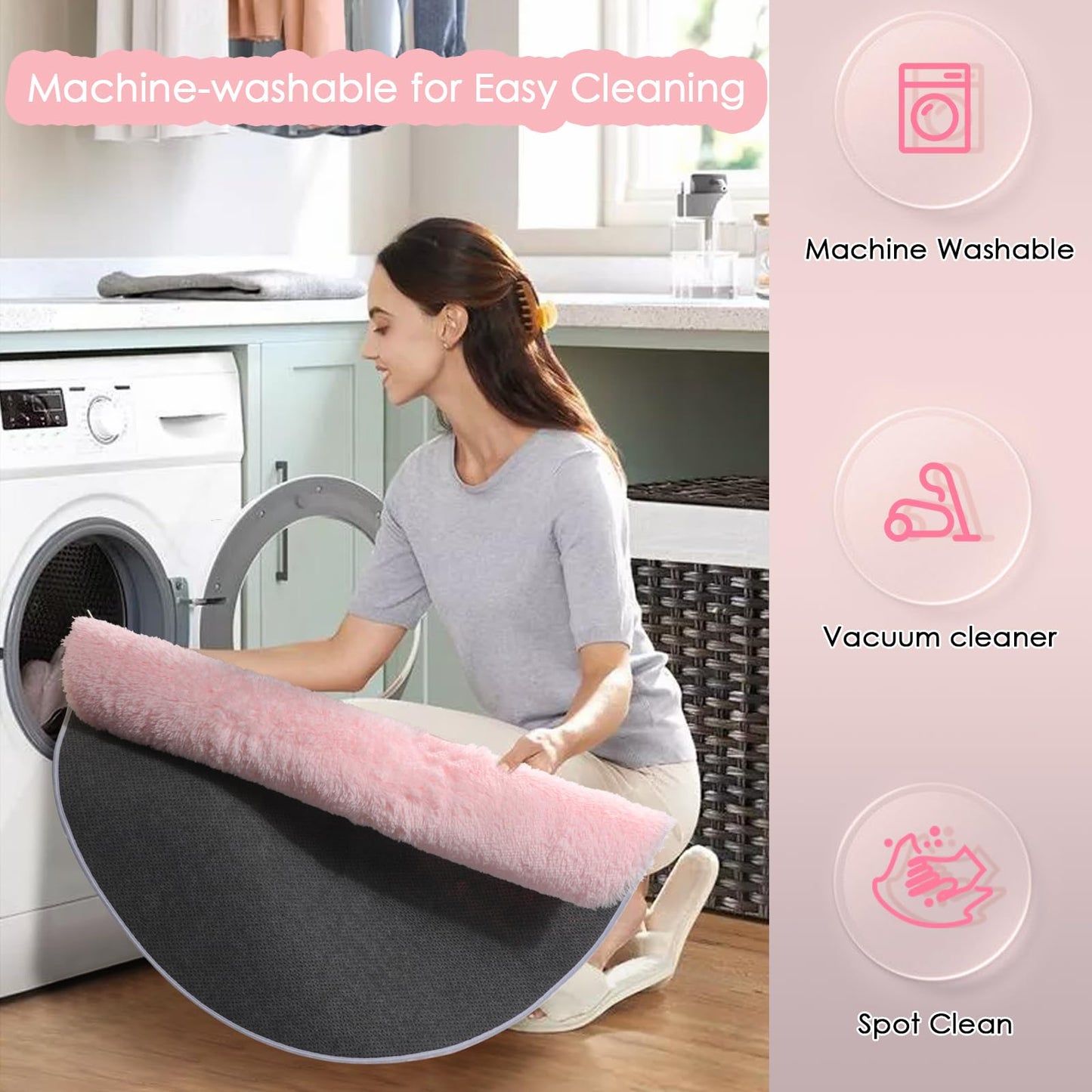 Pink Fluffy Round Rug for Kids Room Decor