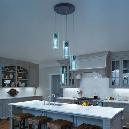 BESTWEST Black Pendant Light, Modern Pendant Light Kitchen Island Pendant Light Fixtures, Modern Island Light with Bubble for Kitchen, Dimmable Kitchen Chandelier Light Fixture (20W, 4-Light)