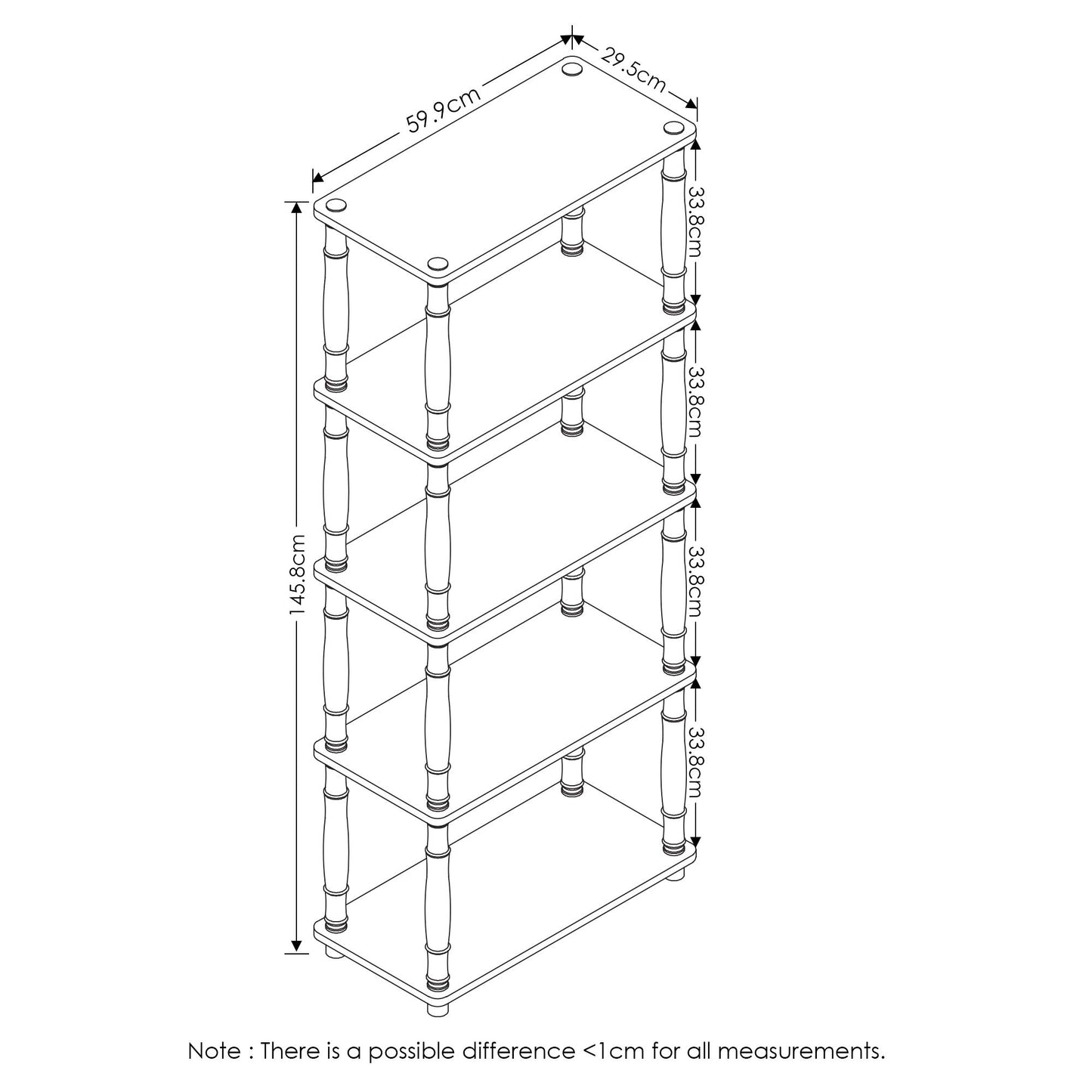 Furinno Turn-N-Tube 5-Tier Multipurpose Shelf / Display Rack / Storage Shelf / Bookshelf, Classic Tubes, Black/Grey