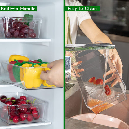 Yaseingoo 6-Pack Refrigerator Organizer Bins Set, Clear Fridge Organizer Bins - Clear Pantry Storage Bins with Handles for Kitchen, Bathroom, and Home Organization, BPA-Free and Food Safe