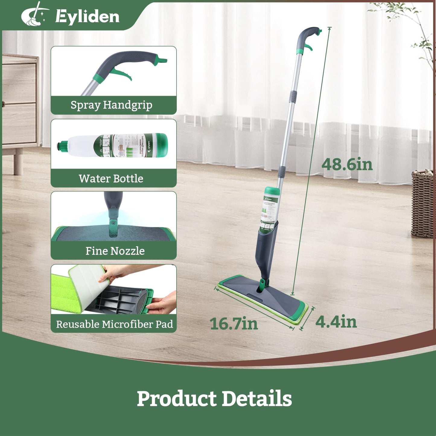 Eyliden Spray Mop & Natural Floor Cleaner Set