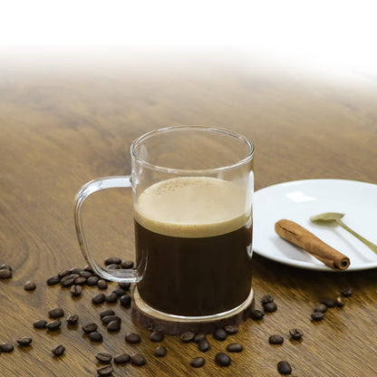 HORLIMER 15 oz Glass Coffee Mugs Set of 6, Clear Coffee Cup with Handle for Tea Cappuccino Latte Milk Juice Hot and Cold Beverages