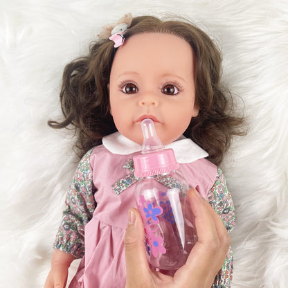 PLAYSKY Reborn Baby Dolls Girl, 22" Beautiful Lifelike Doll Full Body Vinyl Silicone with Long Hair for Kids, Realistic Newborn Baby Doll with Feeding Toy for Birthday Christmas