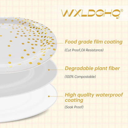 105 Pack Disposable Gold Dot Paper Plates and Napkins