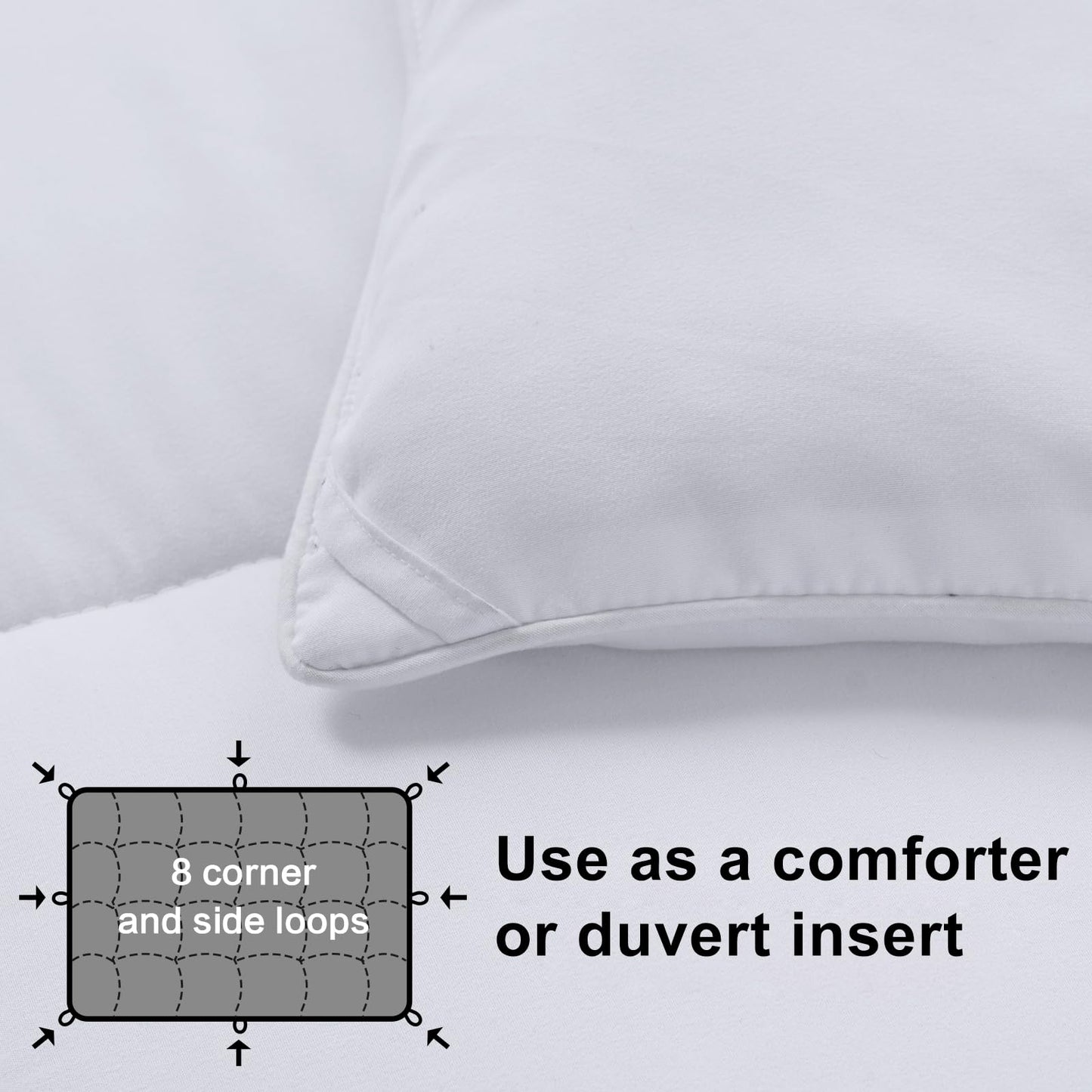MERITLIFE Comforter Queen Size All Season Soft Down Alternative Comforter Lightweight & Breathable 2100 Series Reversible Duvet Insert with Corner Ties-Machine Washable (White Queen,88"x88")