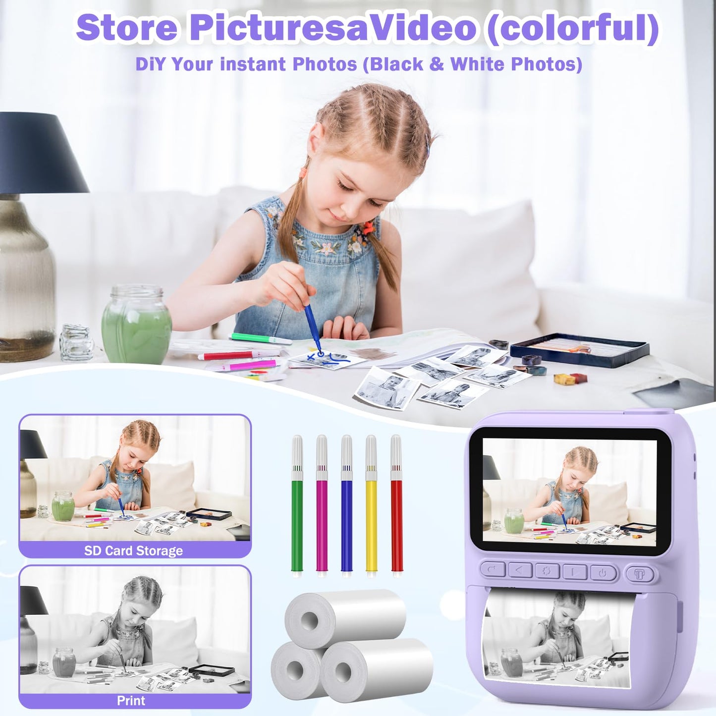 Kids Instant Print Camera for Ages 3-12