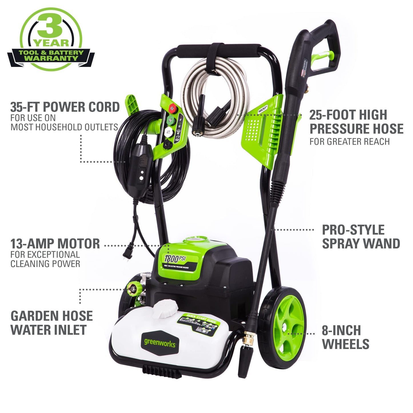 Greenworks 1800 PSI Pressure Washer, PWMA Certified