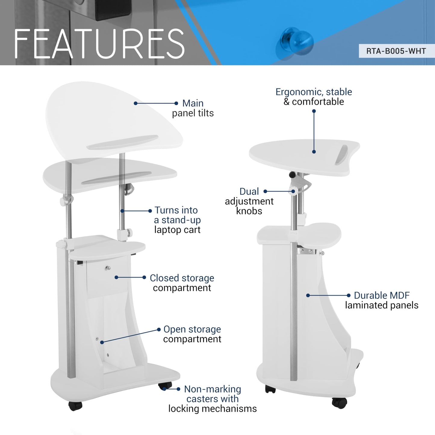 Adjustable Height Rolling Laptop Cart by Techni Mobili