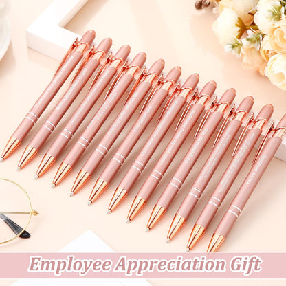 Outus 72 Pcs Employee Appreciation Gifts Pens with Stylus Tip Inspirational Pen Bulk Motivational Ballpoint Pen Black Ink Thank You Pens for Employee Coworker Team, 12 Styles (Rose Gold)