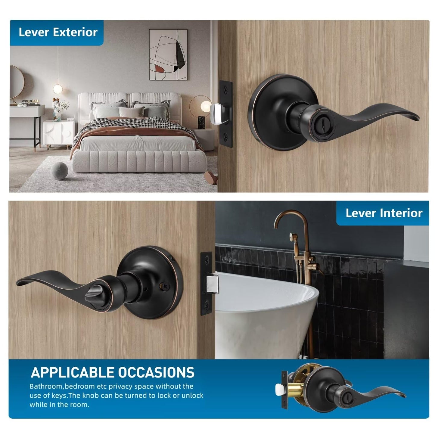 Leydebong 1 Pack Door Locks, Interior Door Knobs, Keyless Privacy Door Handles for Bathroom/Bedroom, Oil Rubbed Bronze Door Knob with Lock