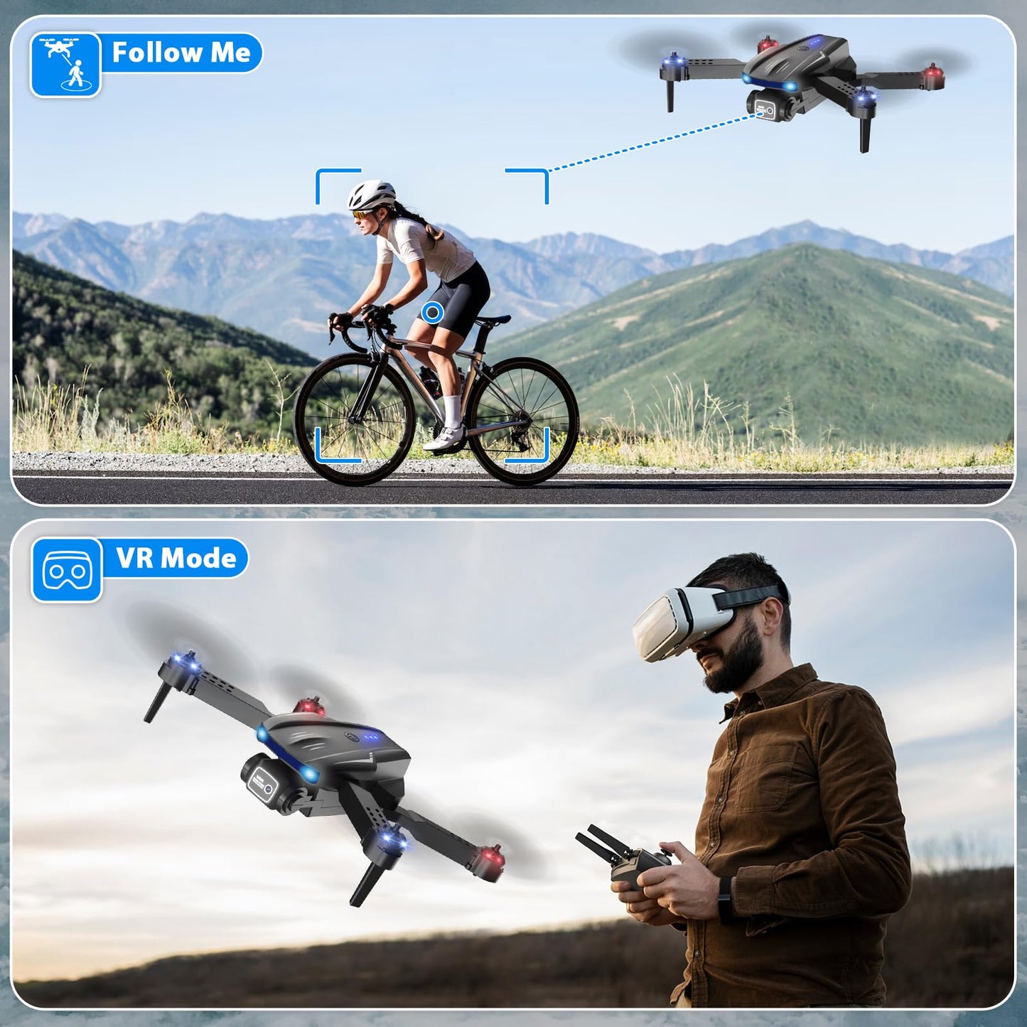 X-shop Drone with Camera 1080P HD for Kids Adults, Foldable FPV Mini Drone with 2 Batteries, One Key Take Off/Land, Altitude Hold, Headless Mode, Gravity Control, Gestures Selfie, 360°Flip, 3 Speed Mode, Waypoint Fly