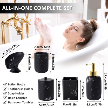 Black Marble Bathroom Accessories Set - 5 Pieces