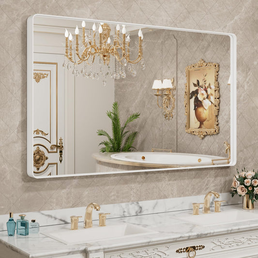 White Rounded Rectangle Bathroom Mirror - 55x36 Inch