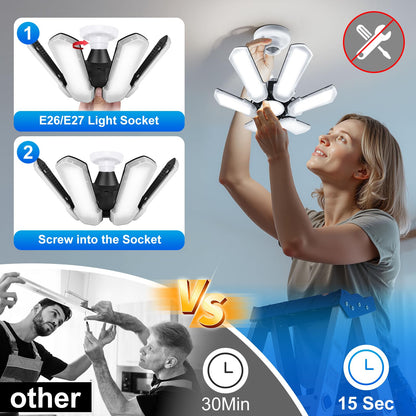 Unenrui Garage Light-2 Pack, 40W 18000LM 6500K LED Shop Lights with 6+1 Adjusted Panels for Workshop, Garage, Basemen Led Ceiling Lamp for Home Users - Screw-in E26/E27 110V