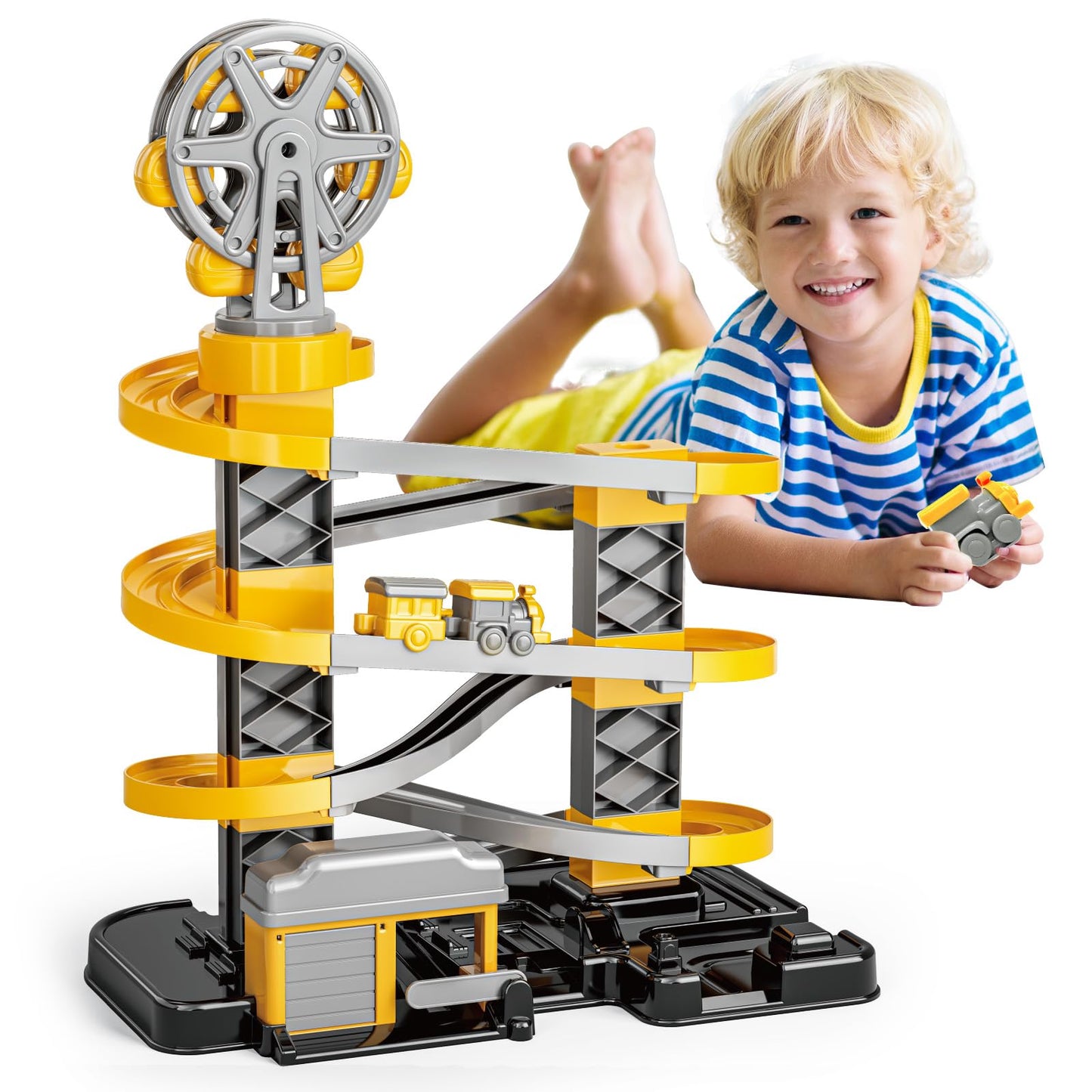 Kids Toys Race Tracks Toy for 3 4 5 6 7 8 Year Old Boys Girls, 2 PCS Truck Car and Flexible Track Play Set Create A Engineering Road Games Toddler Best Gifts (SY-006)