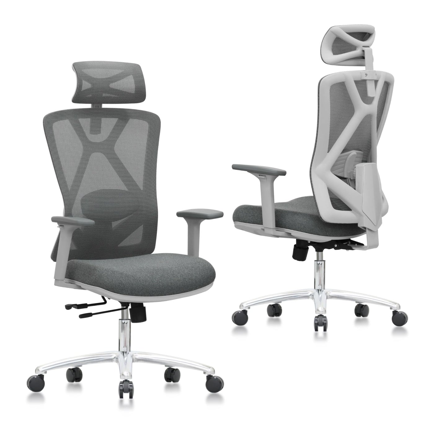 Urboro & Domo B31 Ergonomic Office Chair with 3 Way Armrests Lumbar Support and Adjustable Headrest High Back Tilt Function (Grey)