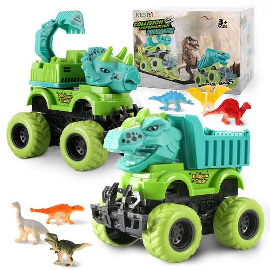 Dinosaur Toy Set with Monster Trucks for Kids