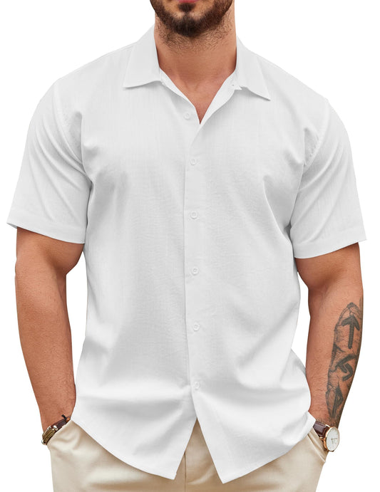 COOFANDY Men's Linen Short Sleeve Button Up Shirt