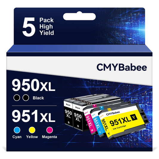 CMYBabee Compatible 950XL and 951XL Ink Cartridges Combo Pack Replacement for HP OfficeJet Pro 8600 8610 8615 8620 8625 8630 8100 276dw 251dw Printer (2 Black, 1 Cyan, 1 Magenta, 1 Yellow, 5-Pack)