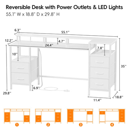 Korfile 55 Inch Gaming Desk with LED Lights