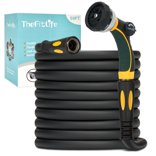 TheFitLife 50FT Heavy Duty Garden Hose with Nozzle