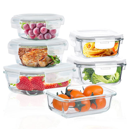 6 Pack Glass Food Storage Containers with Lids