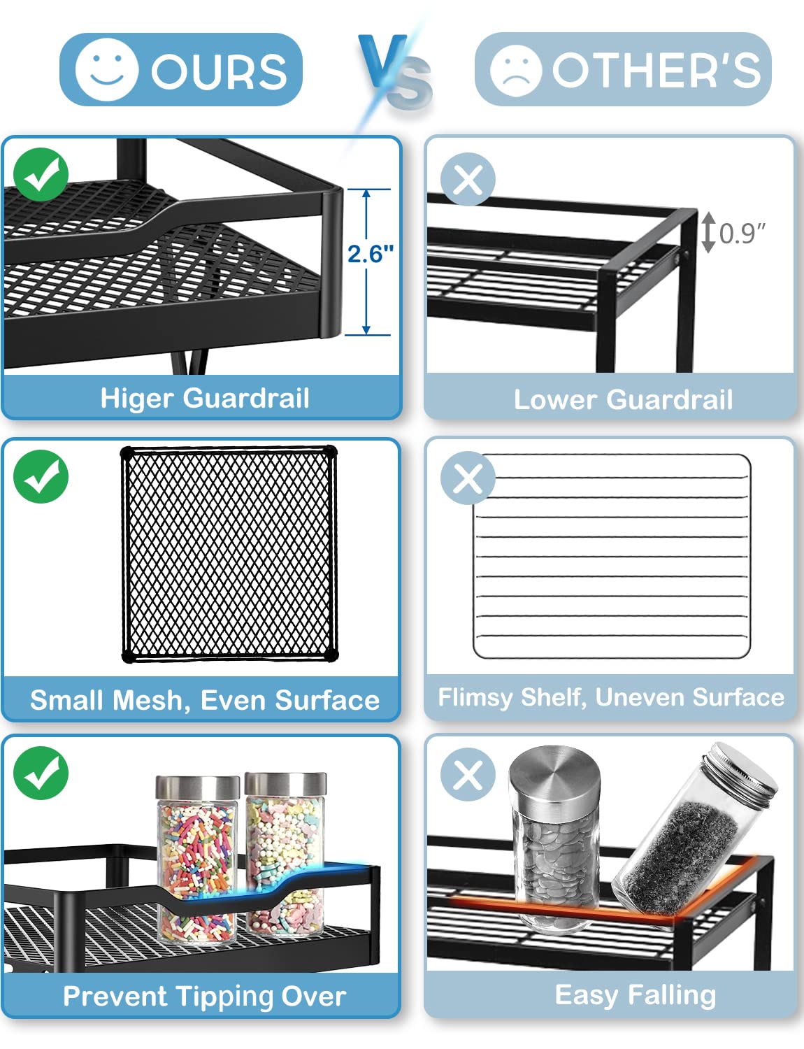 Pull Out Spice Rack Organizer - 2 Tier Metal