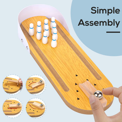 MCPINKY Mini Bowling Game Set, Tabletop Mini Bowling Game Desktop Bowling Game Toy Tiny Home Bowling Alley for Office Desk Games Stress Relievers for Adults, Kids Party Favors