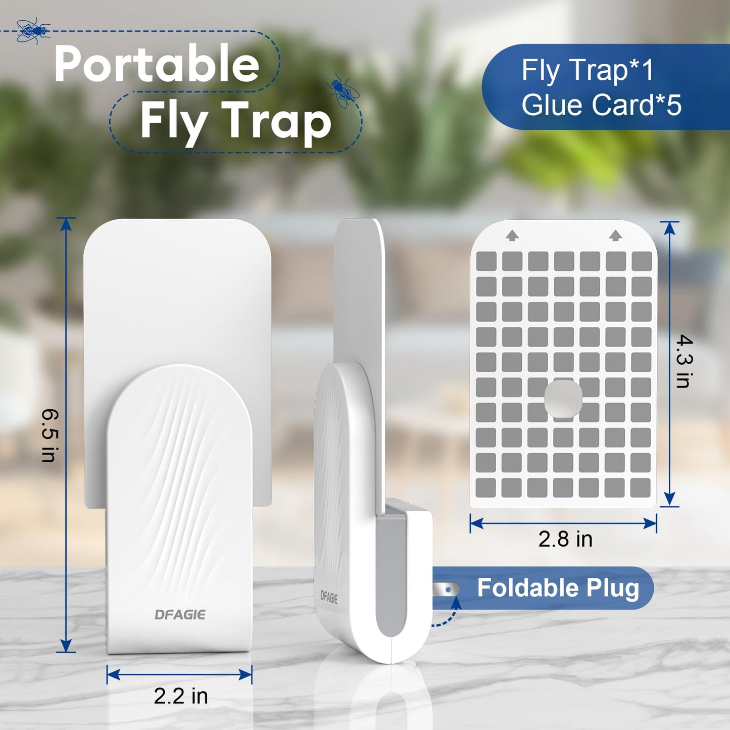 Flying Insect Trap, Mosquito Trap, Fruit Fly Traps for Indoors, 1 Device + 5 Glue Cards, Fly Traps Indoor for Home, Kitchen, Bedroom, Plant Area and Garage