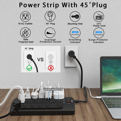 Yintar 6FT Surge Protector Power Strip with 18 Outlets