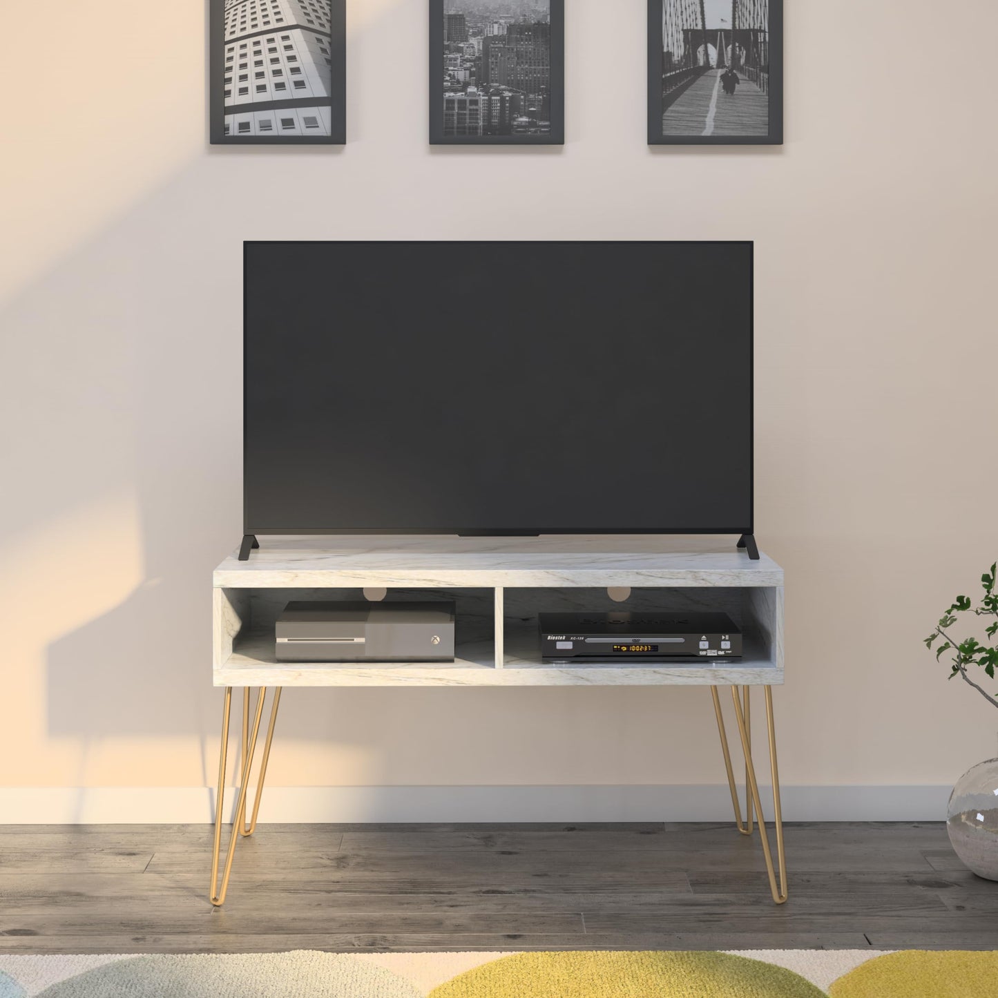 Novogratz Athena TV Stand for TVs up to 42", White Faux Marble
