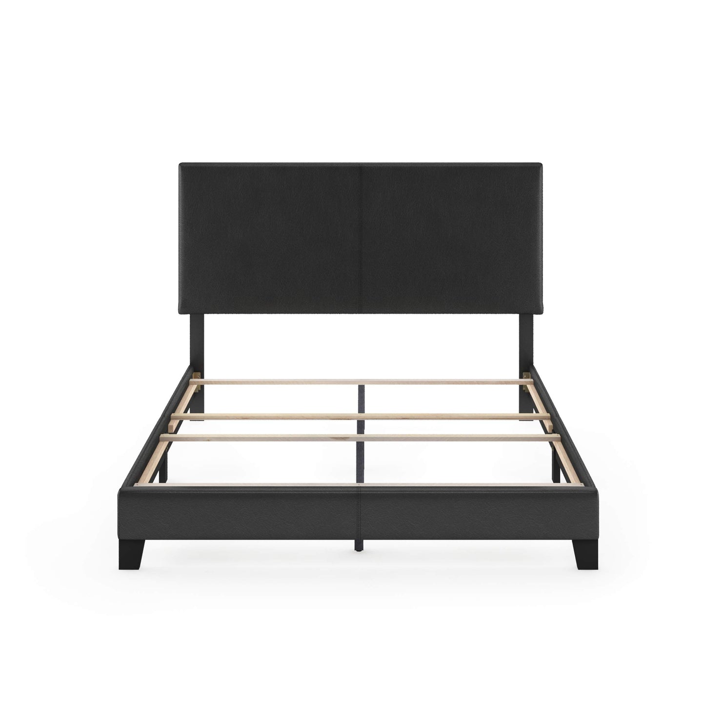 FURINNO Pessac PU Leather Upholstered Platform, Queen, Black
