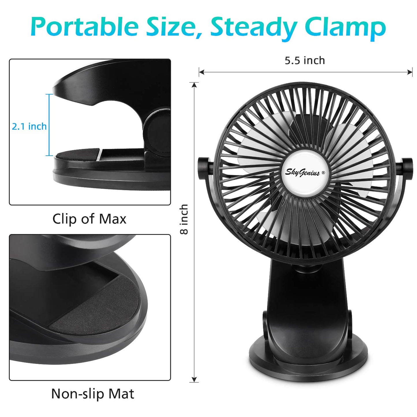 SkyGenius Rechargeable Clip-On Stroller Fan