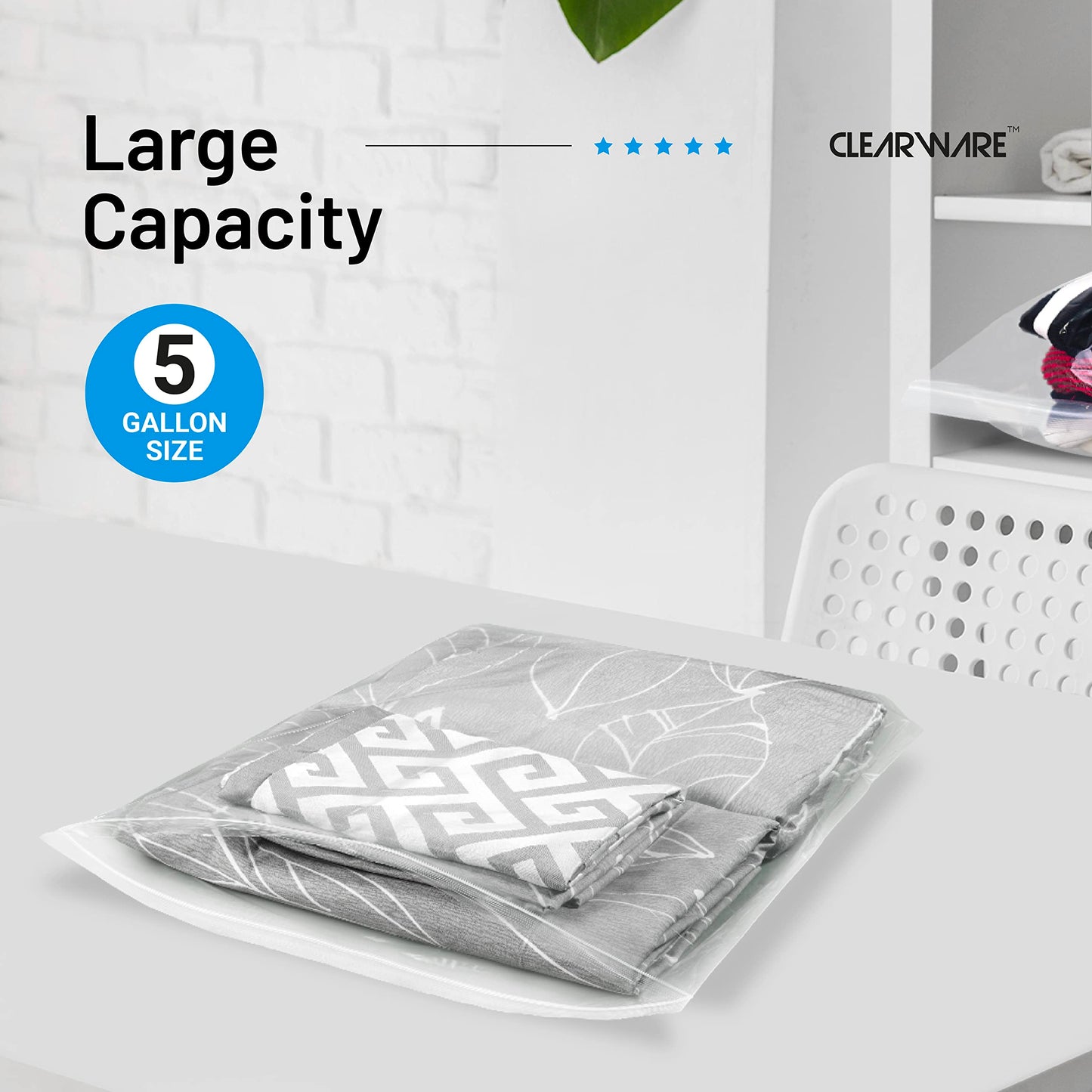 12 Large Zipper Storage Bags - 5 Gallon Clear