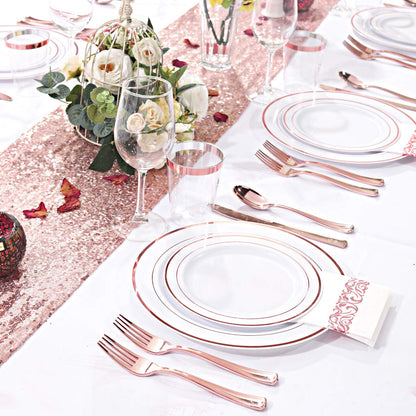 WDF 120 pieces Rose Gold Plates Disposable - Rose Gold Plastic Plates, Heavy Duty Plastic Christmas Plates 60-10.25" Dinner Plates and 60-7.5" Salad Plates Perfect for Wedding, Party
