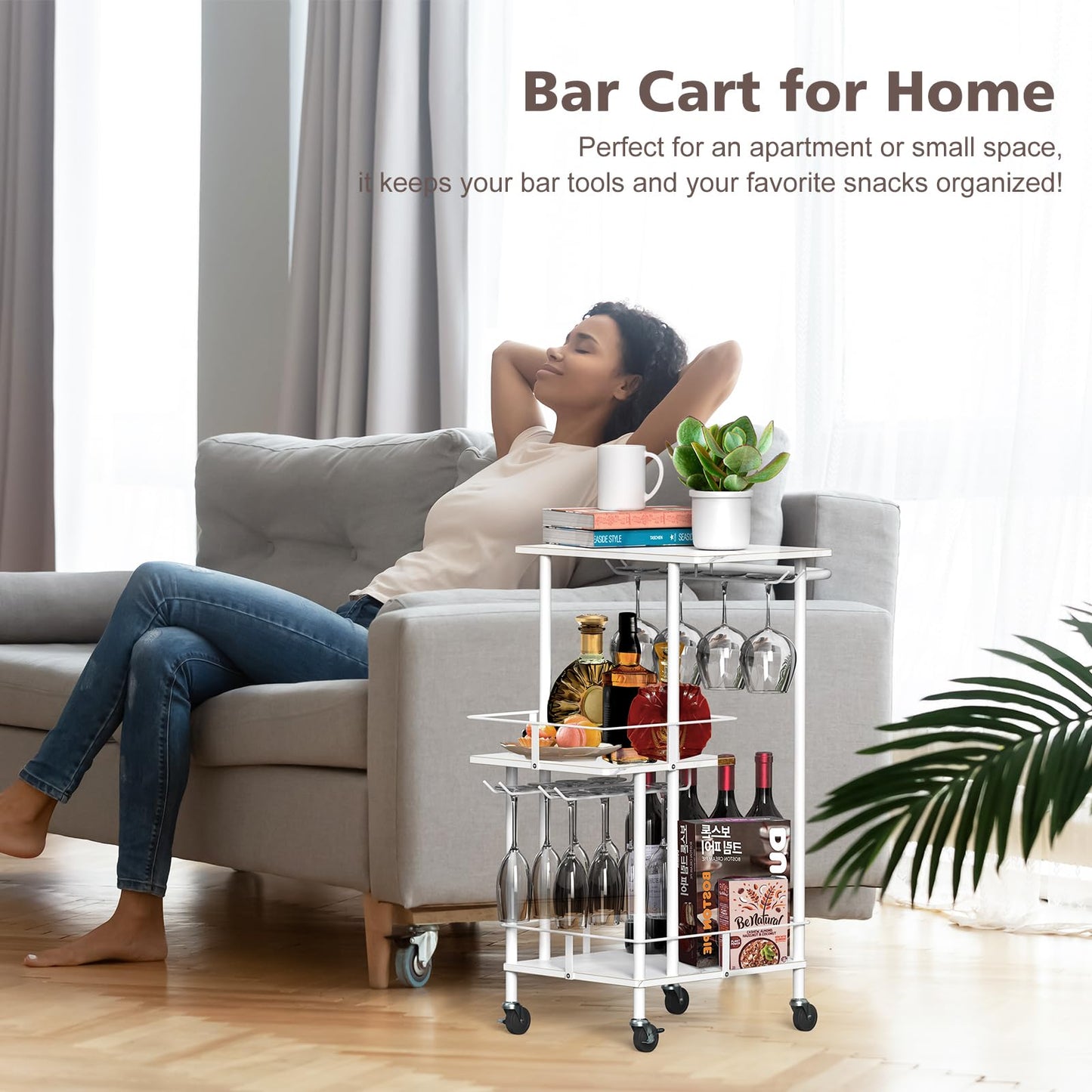 3-Tier Bar Cart with Wine & Glass Holders