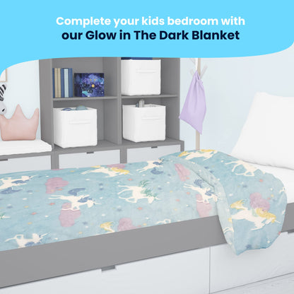 Glow in The Dark Blanket, Super Soft Blanket to Build Night Routine for Kids, Blanket That Doesn't Pill, Fray, or Fade, Comfortable Toddler Blanket for Boys and Girls, Unicorn Design